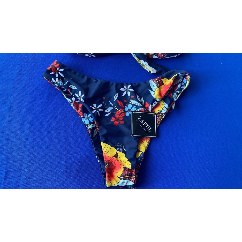 ZAFUL 2Piece Navy Floral Bikini Size Small New With Tags Tropical Hibiscus Print - Picture 4 of 7